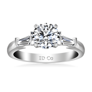 Round Diamond Pave Engagement Ring Classic Baguette 14K White Gold