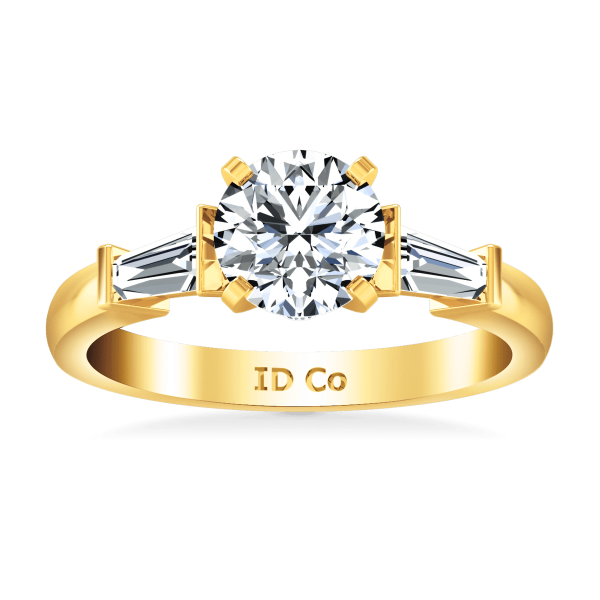 Pave Diamond EngagementRing Classic Baguette 14K Yellow Gold