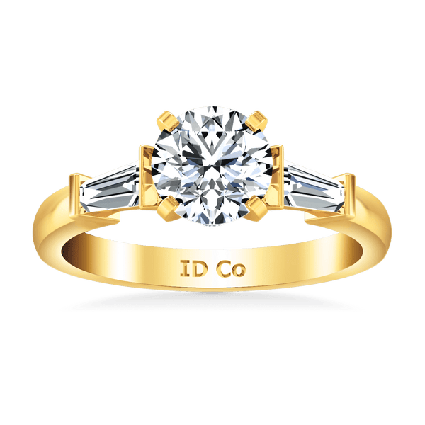 Pave Diamond EngagementRing Classic Baguette 14K Yellow Gold