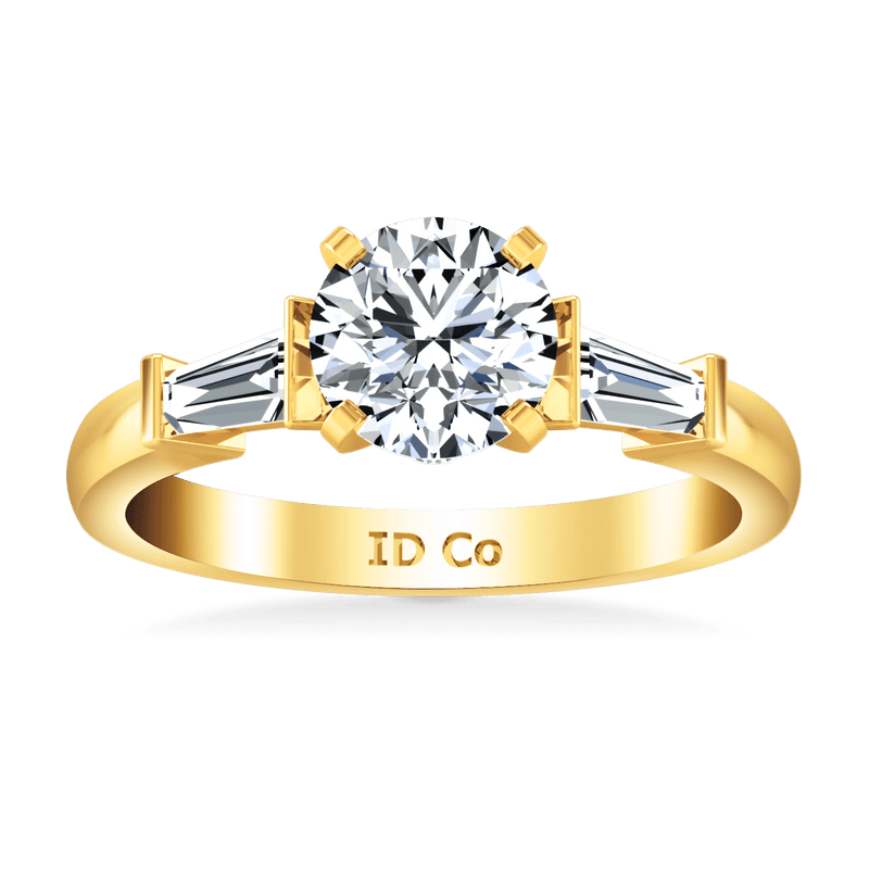 Pave Diamond EngagementRing Classic Baguette 14K Yellow Gold