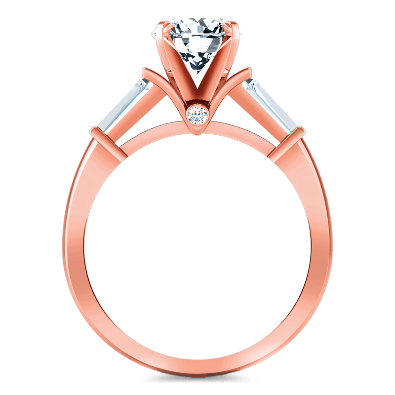 Pave Diamond Engagement Ring Classic Baguette 14K Rose Gold
