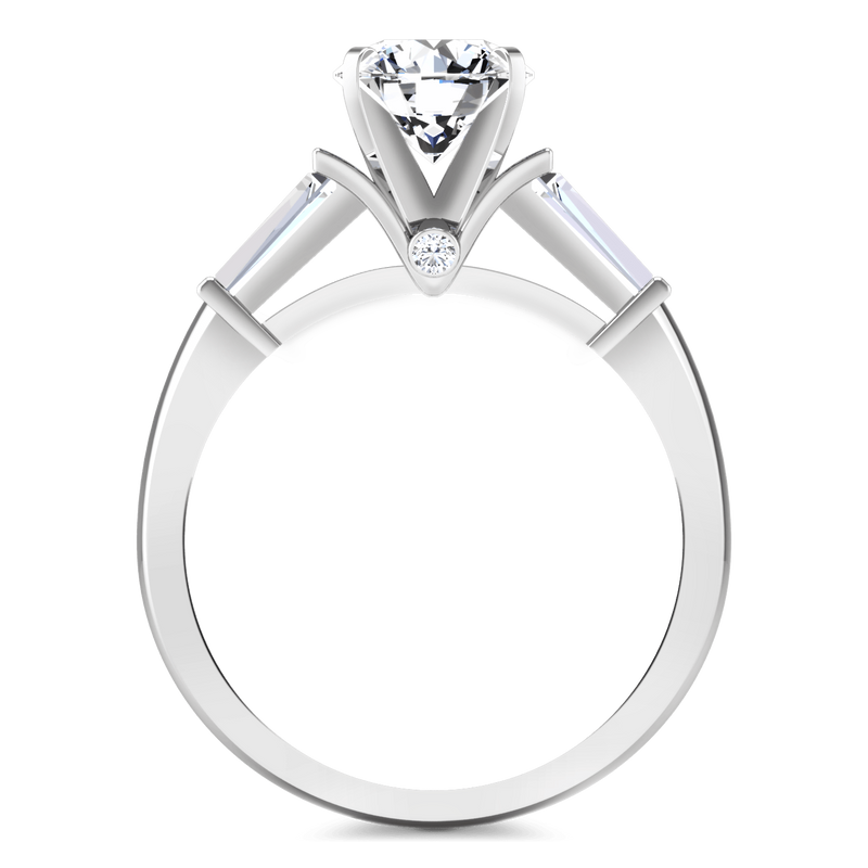 Round Diamond Pave Engagement Ring Classic Baguette 14K White Gold