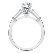 Round Diamond Pave Engagement Ring Classic Baguette 14K White Gold