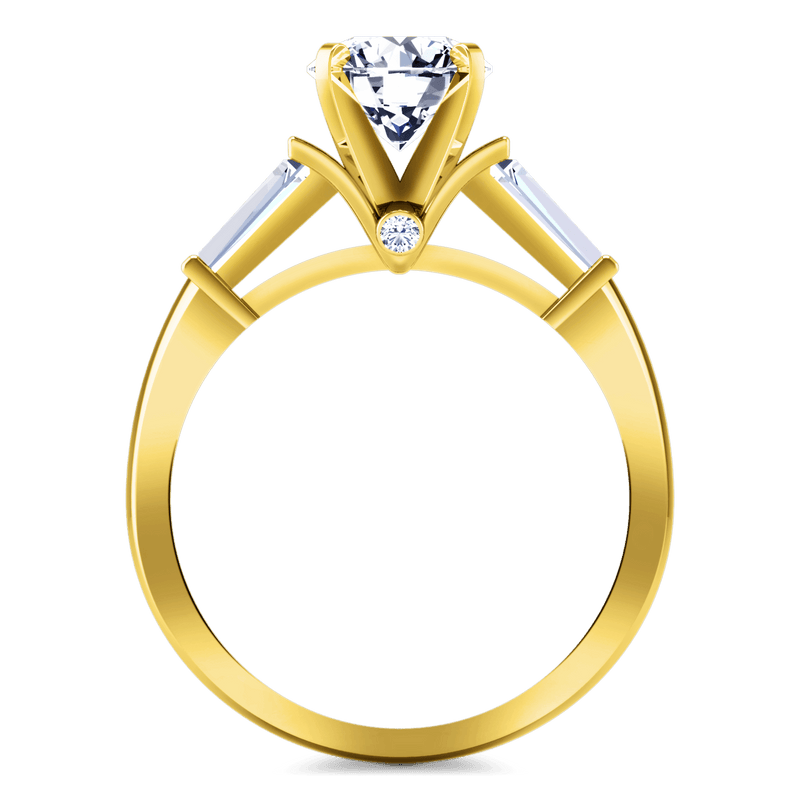 Pave Diamond EngagementRing Classic Baguette 14K Yellow Gold