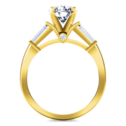 Pave Diamond EngagementRing Classic Baguette 14K Yellow Gold