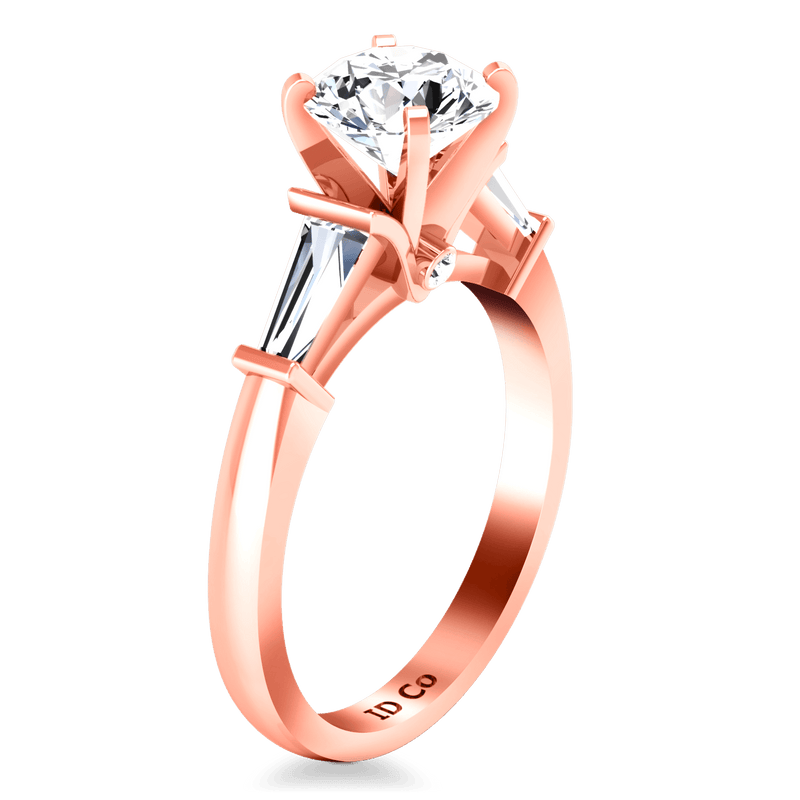 Pave Diamond Engagement Ring Classic Baguette 14K Rose Gold