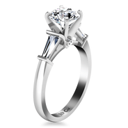 Round Diamond Pave Engagement Ring Classic Baguette 14K White Gold