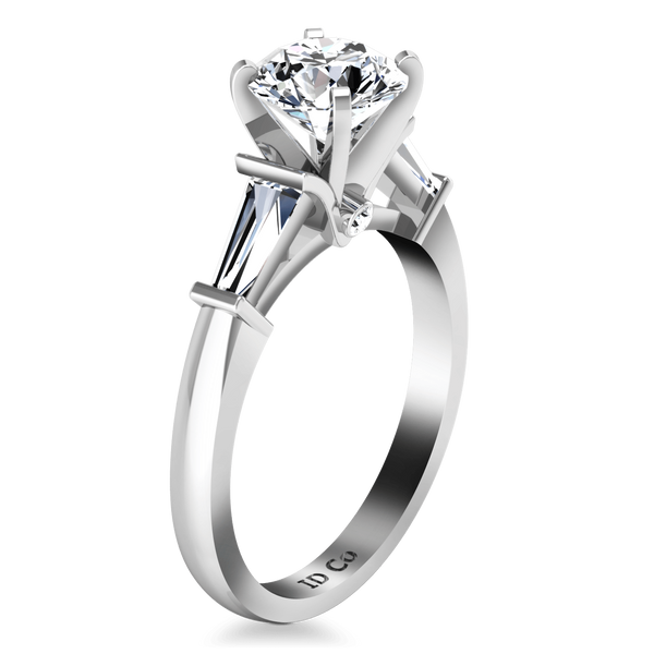 Round Diamond Pave Engagement Ring Classic Baguette 14K White Gold
