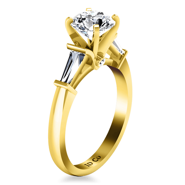 Pave Diamond EngagementRing Classic Baguette 14K Yellow Gold