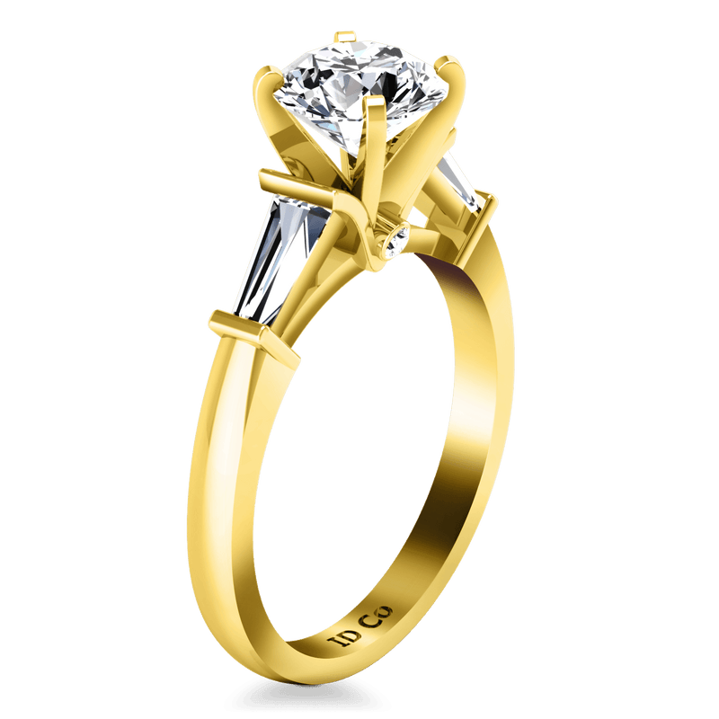 Pave Diamond EngagementRing Classic Baguette 14K Yellow Gold