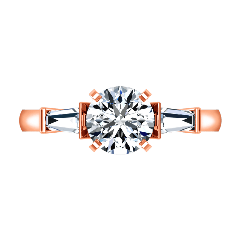 Pave Diamond Engagement Ring Classic Baguette 14K Rose Gold