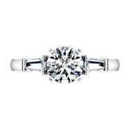 Round Diamond Pave Engagement Ring Classic Baguette 14K White Gold
