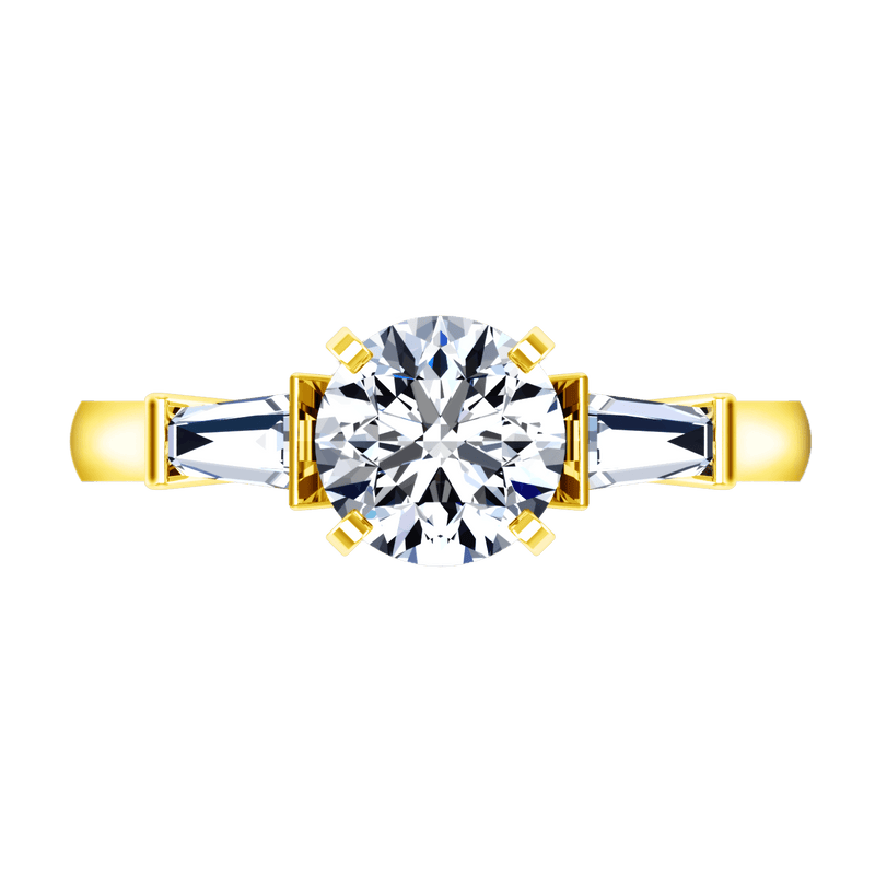 Pave Diamond EngagementRing Classic Baguette 14K Yellow Gold