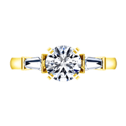 Pave Diamond EngagementRing Classic Baguette 14K Yellow Gold