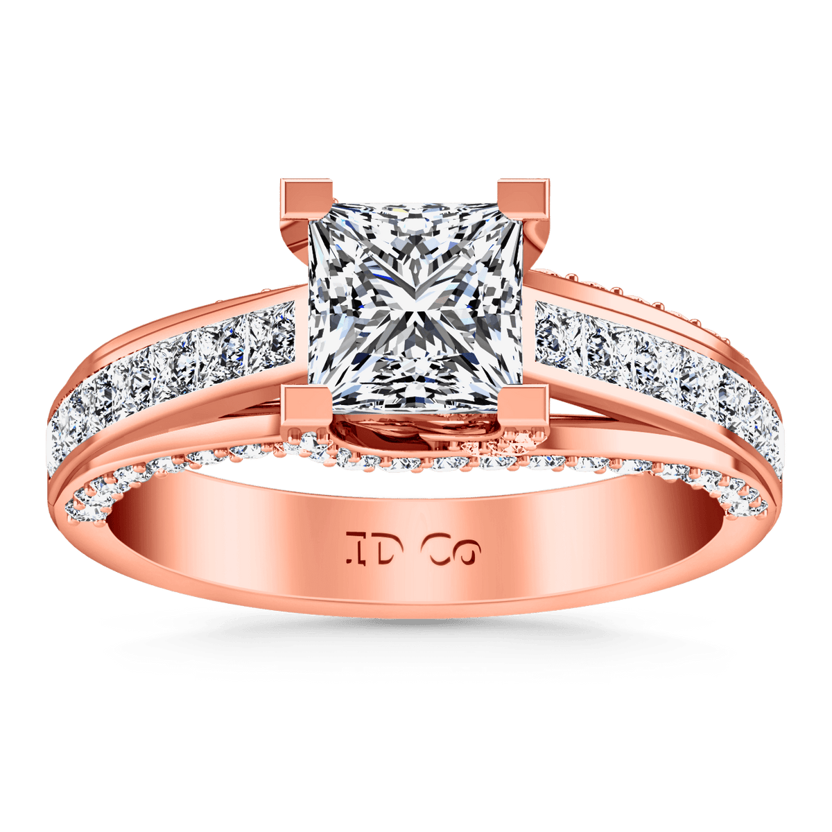 Pave Diamond Princess Cut Engagement Ring Isabella 14K Rose Gold