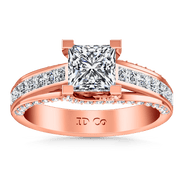 Pave Diamond Princess Cut Engagement Ring Isabella 14K Rose Gold