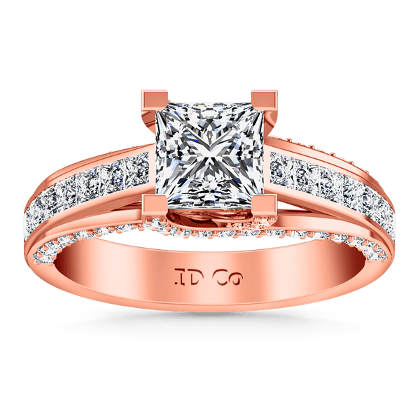 Pave Diamond Princess Cut Engagement Ring Isabella 14K Rose Gold