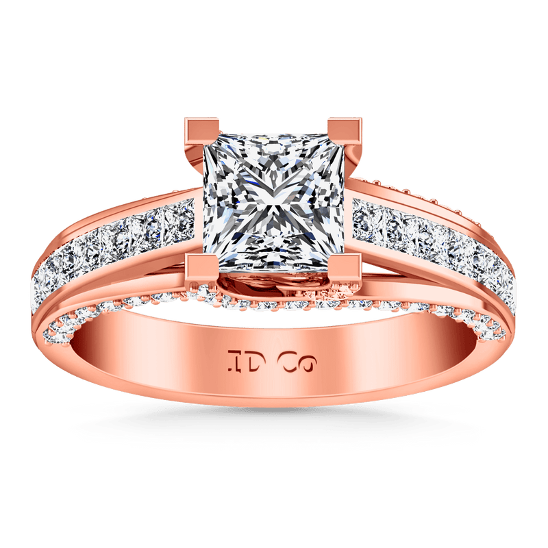 Pave Diamond Princess Cut Engagement Ring Isabella 14K Rose Gold
