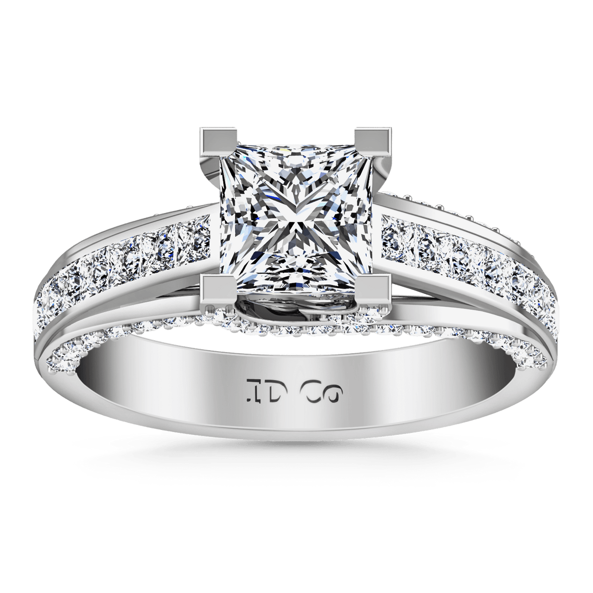 Pave Princess Cut Diamond Engagement Ring Isabella 14K White Gold