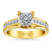 Pave Princess Cut Engagement Ring Isabella 14K Yellow Gold