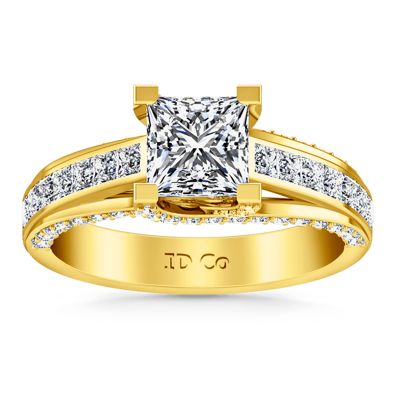 Pave Princess Cut Engagement Ring Isabella 14K Yellow Gold