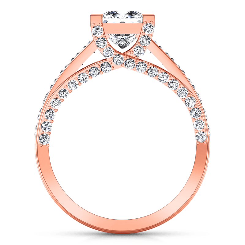 Pave Diamond Princess Cut Engagement Ring Isabella 14K Rose Gold
