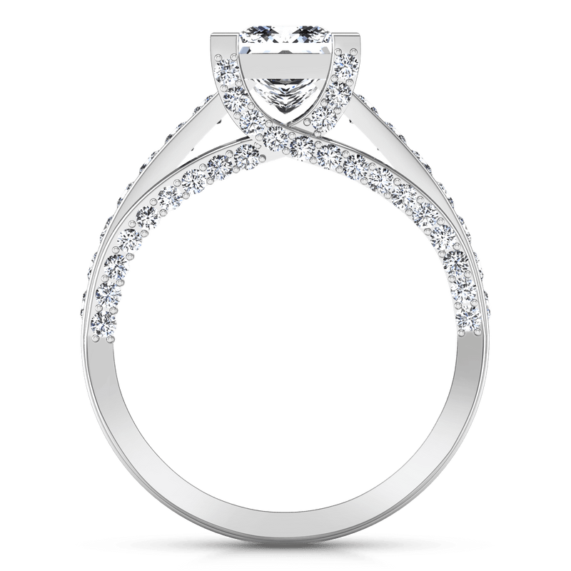 Pave Princess Cut Diamond Engagement Ring Isabella 14K White Gold