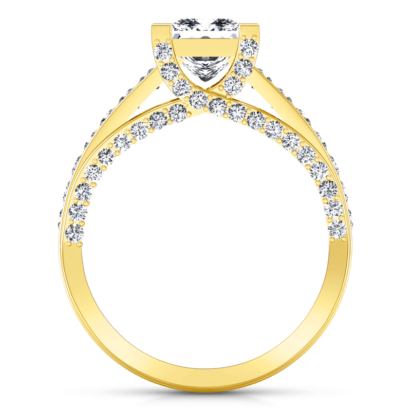 Pave Princess Cut Engagement Ring Isabella 14K Yellow Gold