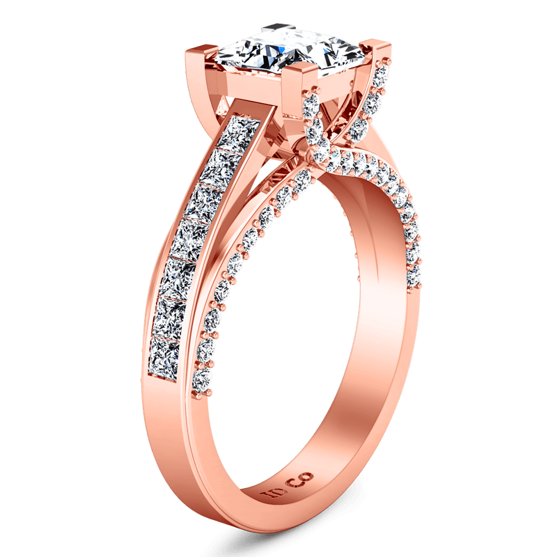 Pave Diamond Princess Cut Engagement Ring Isabella 14K Rose Gold