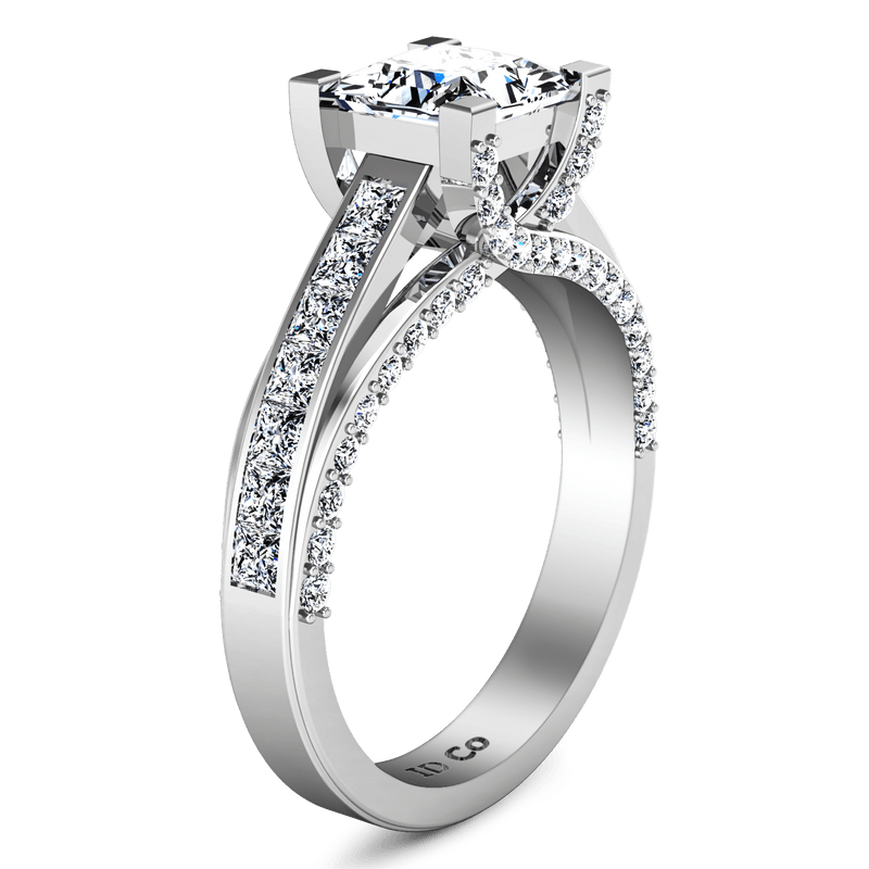 Pave Princess Cut Diamond Engagement Ring Isabella 14K White Gold