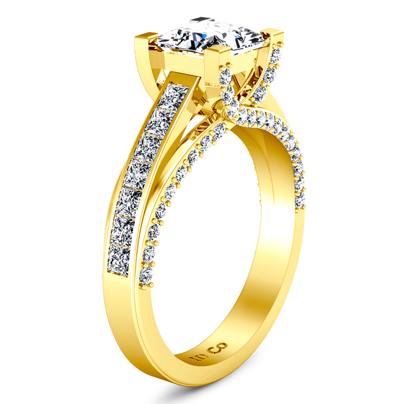 Pave Princess Cut Engagement Ring Isabella 14K Yellow Gold