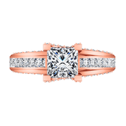 Pave Diamond Princess Cut Engagement Ring Isabella 14K Rose Gold
