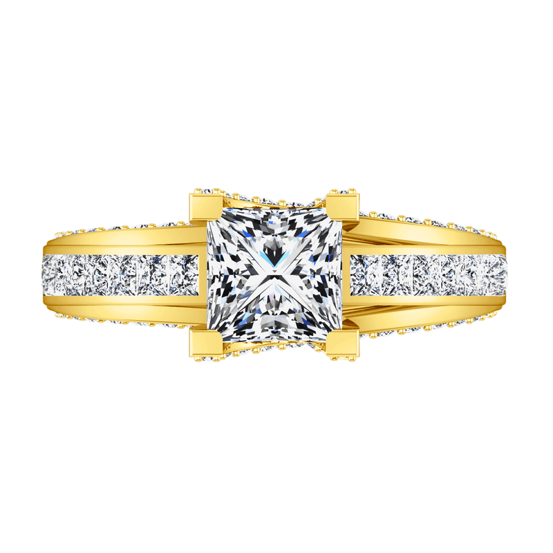 Pave Princess Cut Engagement Ring Isabella 14K Yellow Gold