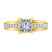 Pave Princess Cut Engagement Ring Isabella 14K Yellow Gold