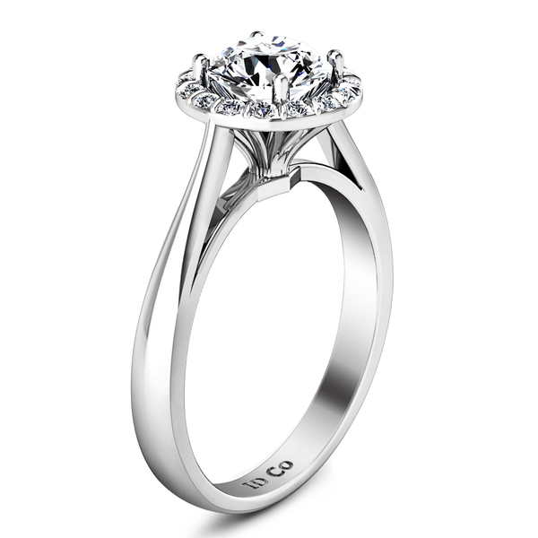 Round Diamond Halo Engagement Ring Soleil 14K White Gold