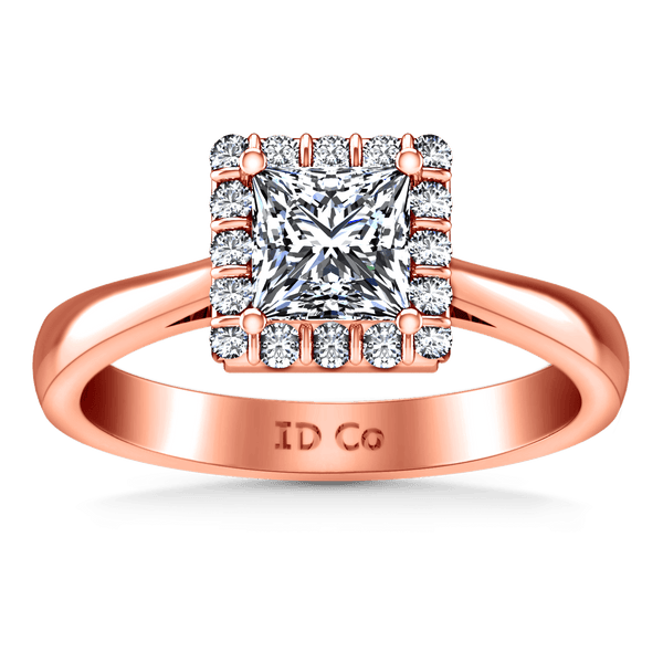 Halo Diamond Princess Cut Engagement Ring Lumiere 14K Rose Gold