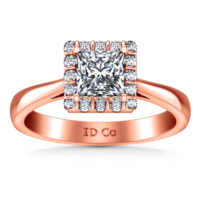 Halo Diamond Princess Cut Engagement Ring Lumiere 14K Rose Gold