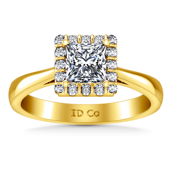 Halo Diamond Princess Cut Engagement Ring Lumiere 14K Yellow Gold