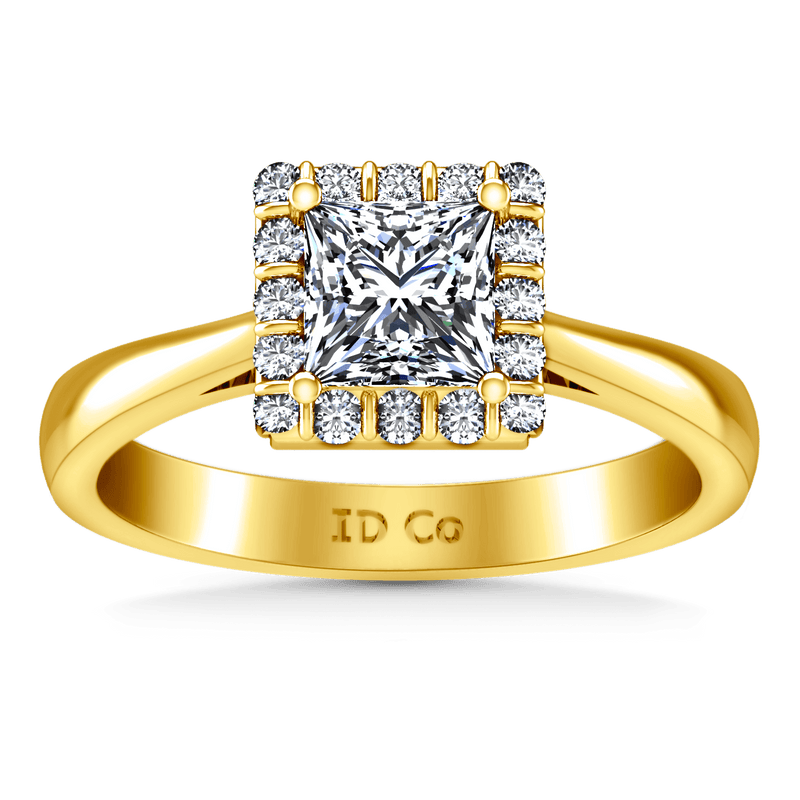Halo Diamond Princess Cut Engagement Ring Lumiere 14K Yellow Gold