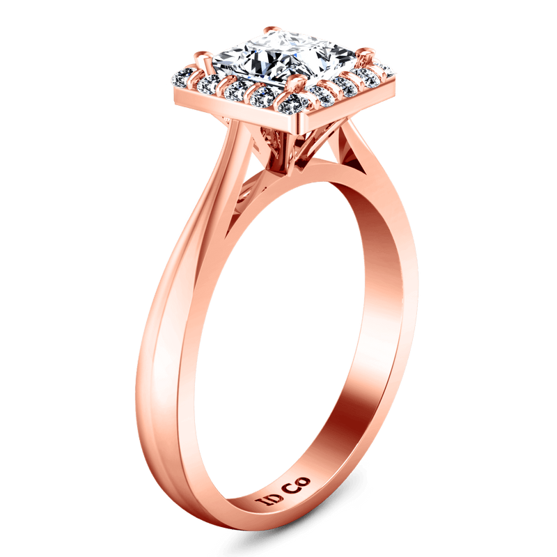 Halo Diamond Princess Cut Engagement Ring Lumiere 14K Rose Gold