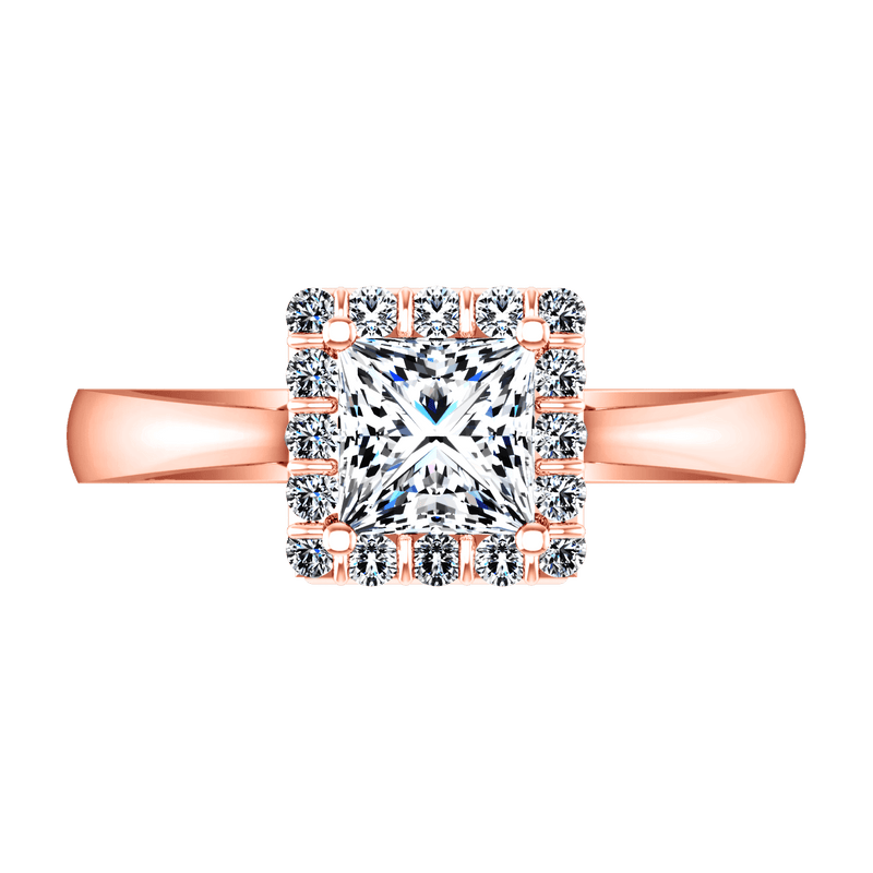 Halo Diamond Princess Cut Engagement Ring Lumiere 14K Rose Gold
