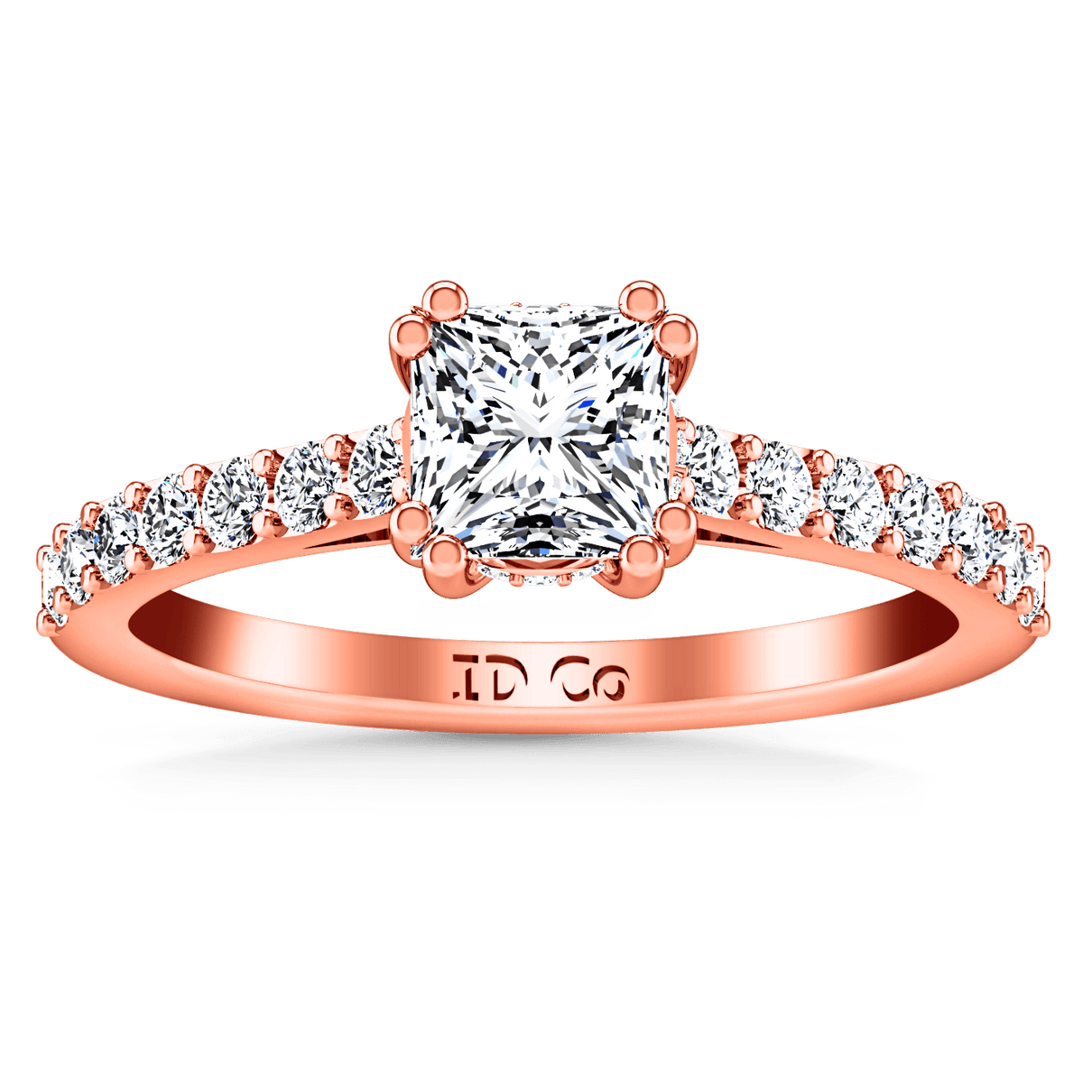 Pave Diamond Princess Cut Engagement Ring Jasmine 14K Rose Gold