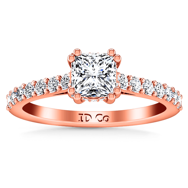 Pave Diamond Princess Cut Engagement Ring Jasmine 14K Rose Gold