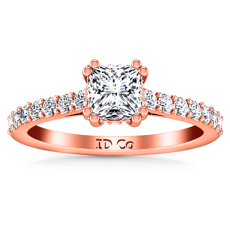 Pave Diamond Princess Cut Engagement Ring Jasmine 14K Rose Gold