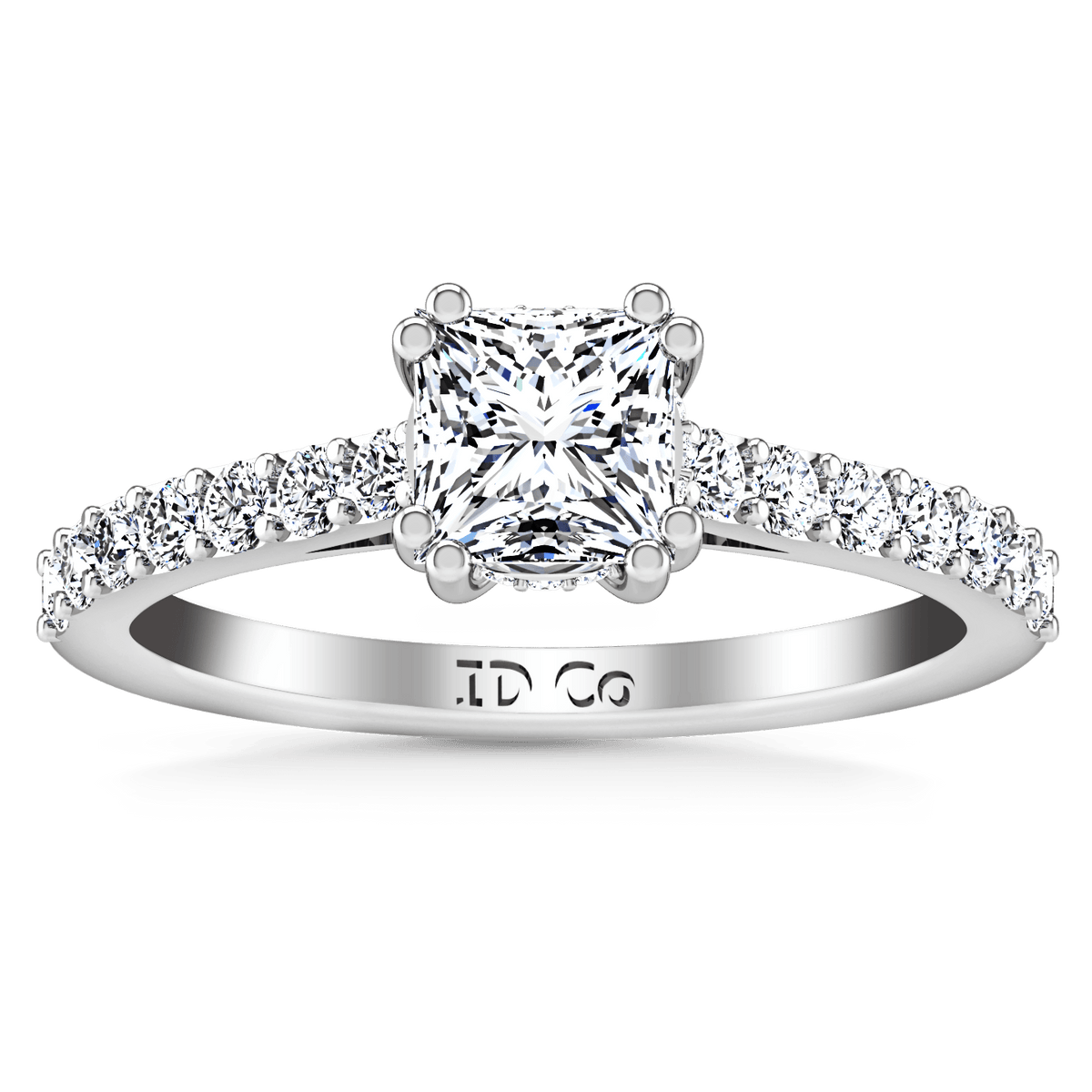 Pave Princess Cut Diamond Engagement Ring Jasmine 14K White Gold