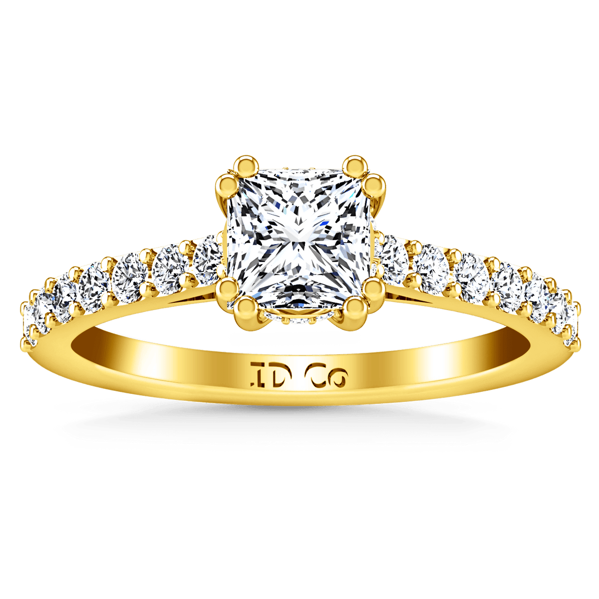 Pave Princess Cut Engagement Ring Jasmine 14K Yellow Gold