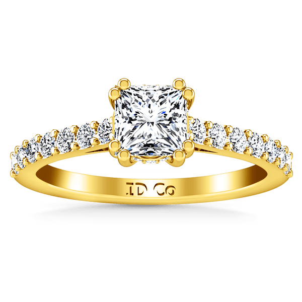 Pave Princess Cut Engagement Ring Jasmine 14K Yellow Gold