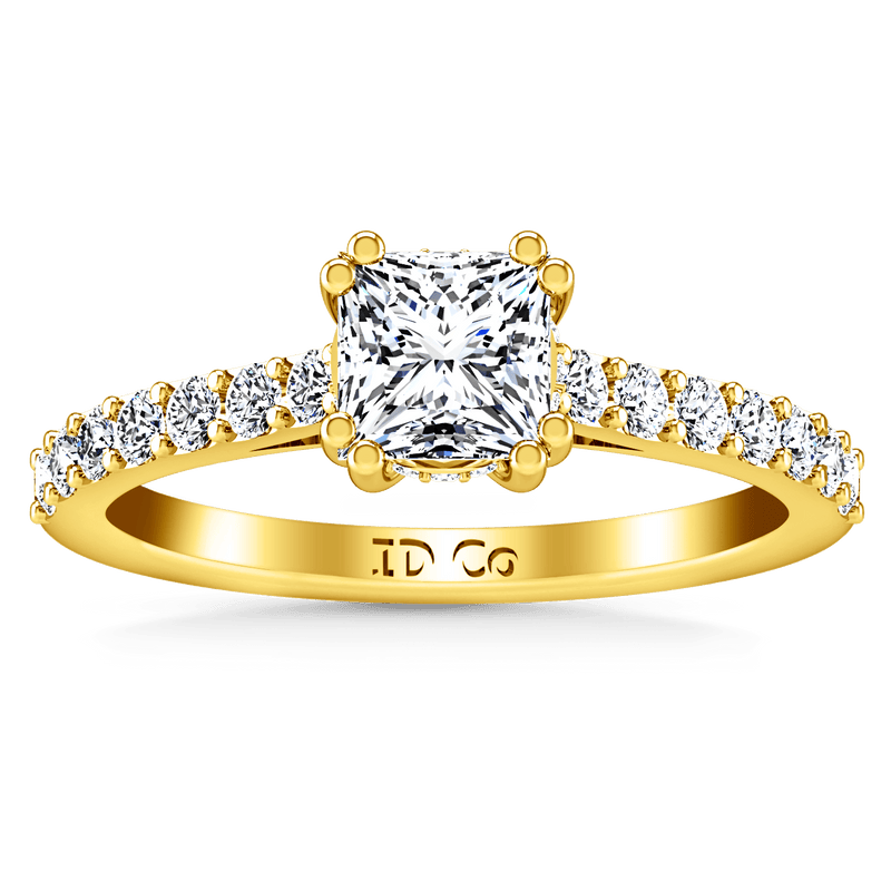 Pave Princess Cut Engagement Ring Jasmine 14K Yellow Gold