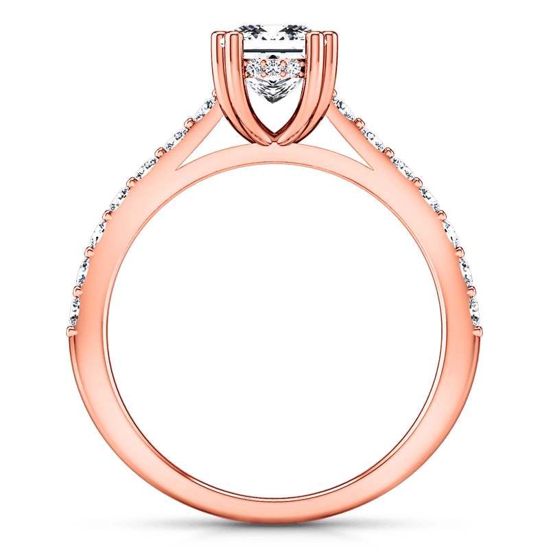 Pave Diamond Princess Cut Engagement Ring Jasmine 14K Rose Gold