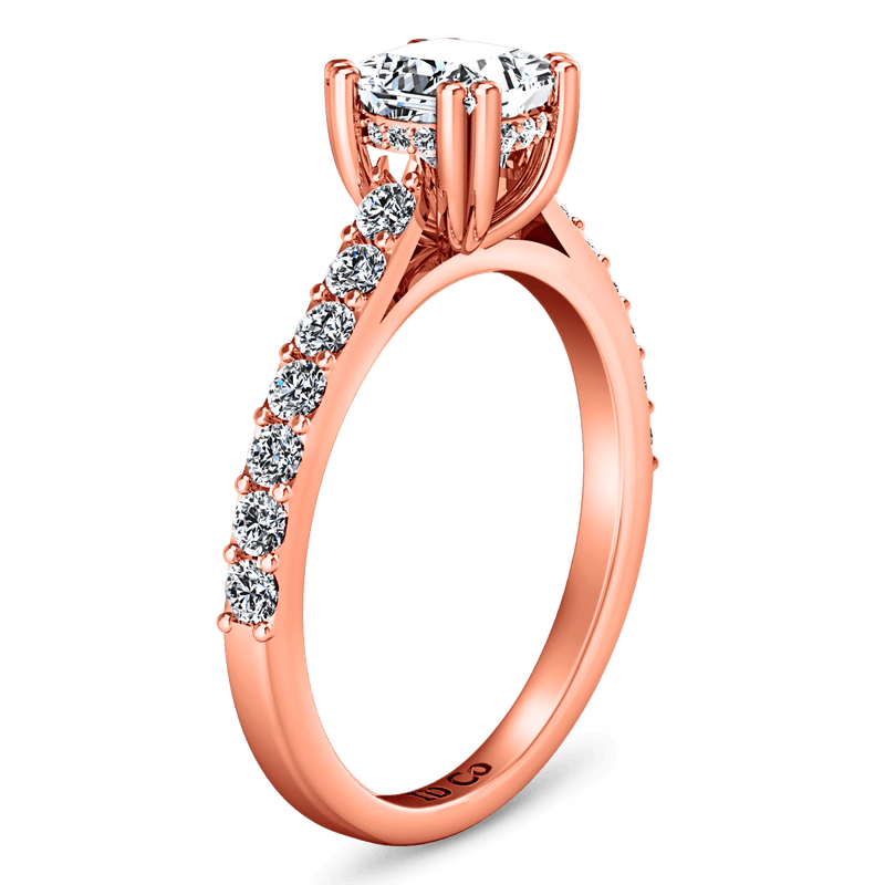 Pave Diamond Princess Cut Engagement Ring Jasmine 14K Rose Gold